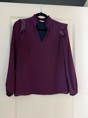 J. Crew Plum Printed Ruffle-Shoulder Blouse